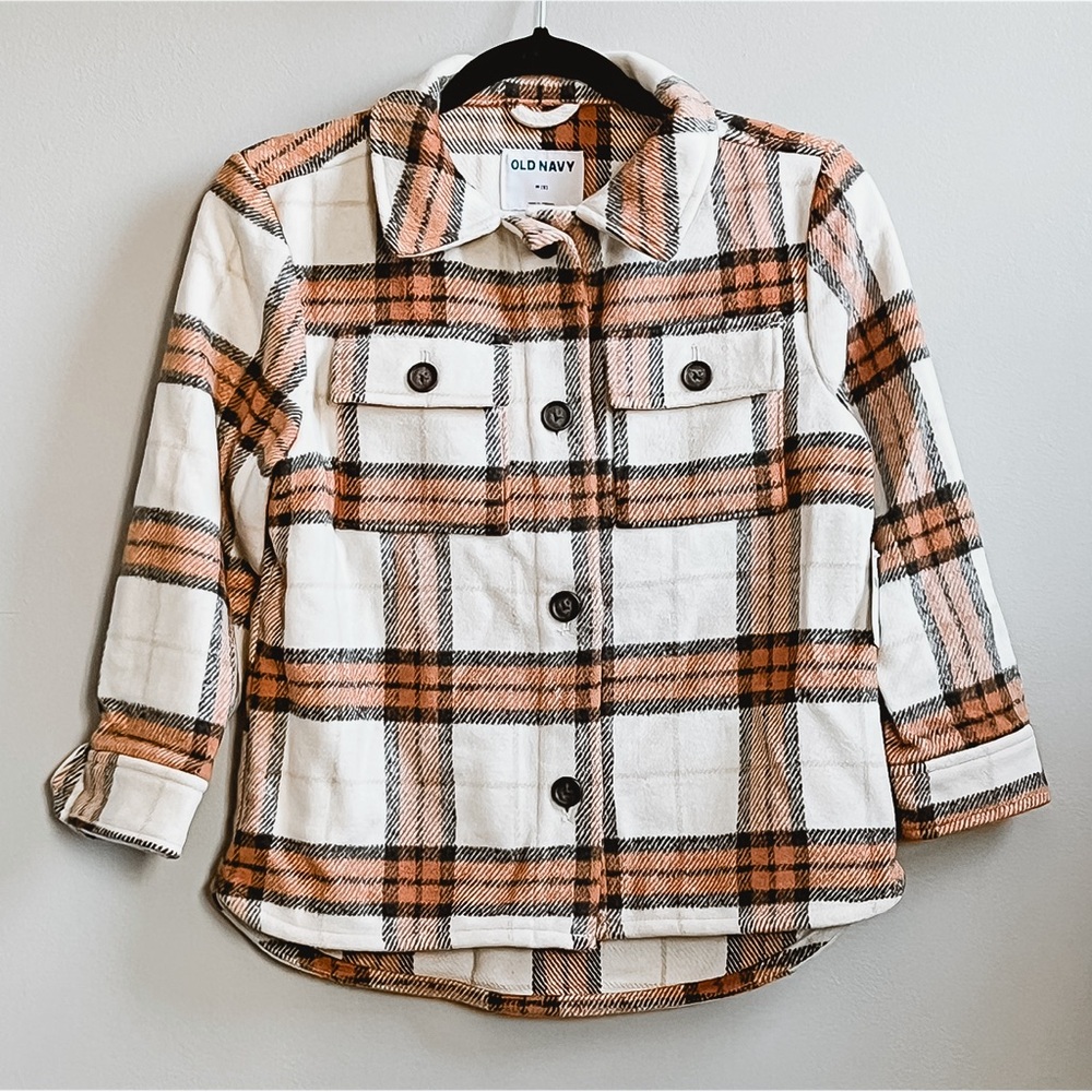 NEW OLD NAVY MUSTARD & WHITE PLAID SHACKET (GIRLS M/8)